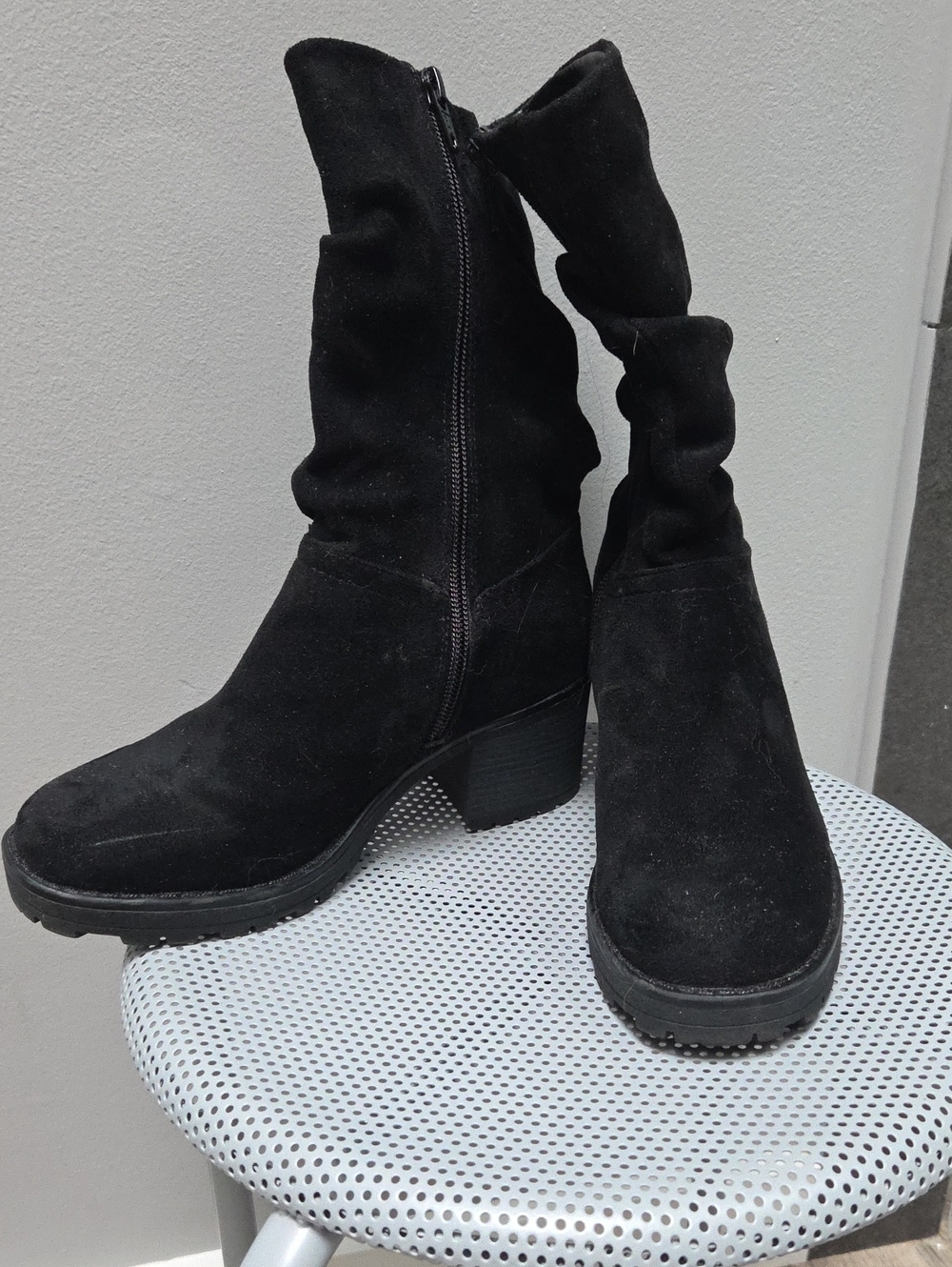 Sonoma Black Suede Mid-Calf Block Heel Boots